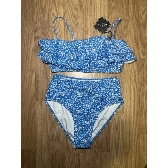 Zaful Women's Two Piece Blue Floral Bathing Suit Size M - Picture 1 of 3